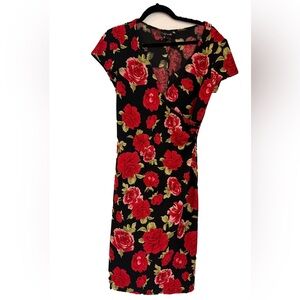 My Michelle Black 90s Wrap Dress with Red Roses